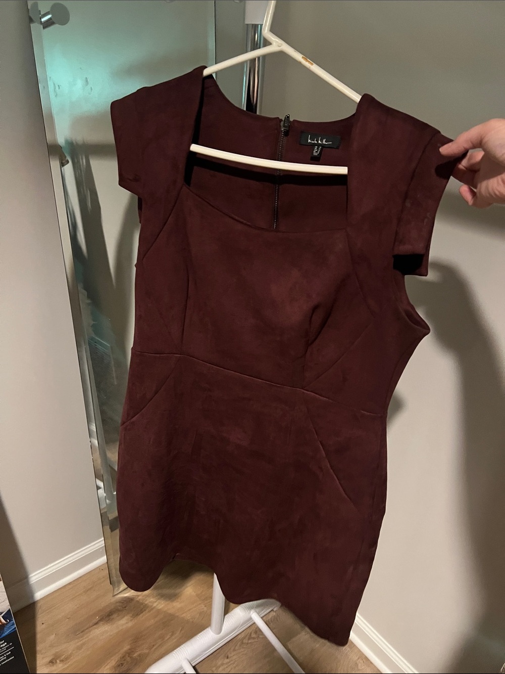 Nicole Miller Burgundy Short-Sleeve Suede-Look Tunic Dress